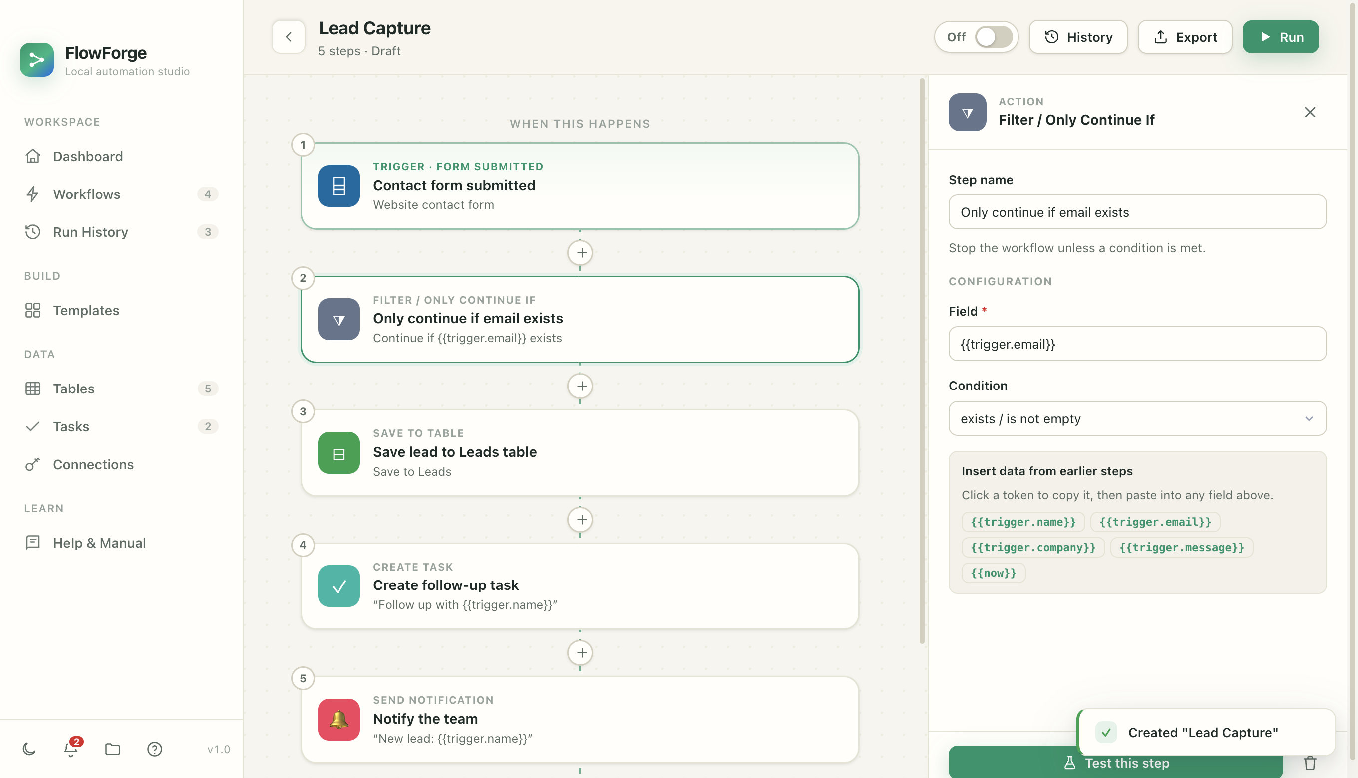 Configuring an AI step in FlowForge